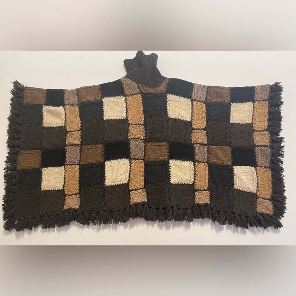 Ralph Lauren Wool Patchwork Hand Knit Fringe Ponc… - image 4